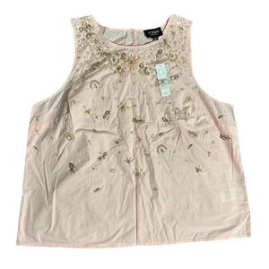 NWT J.Crew‎ Collection Embellished Sleeveless Shell Top in Pink Cotton Poplin LX